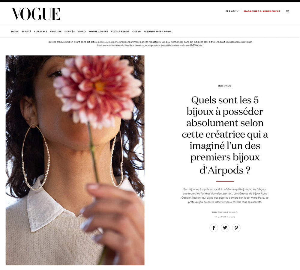 Exclusive Interview with Ayça Özbank Taskan in Vogue France, Discussing Her Design Philosophy and the Story Behind Mara Paris