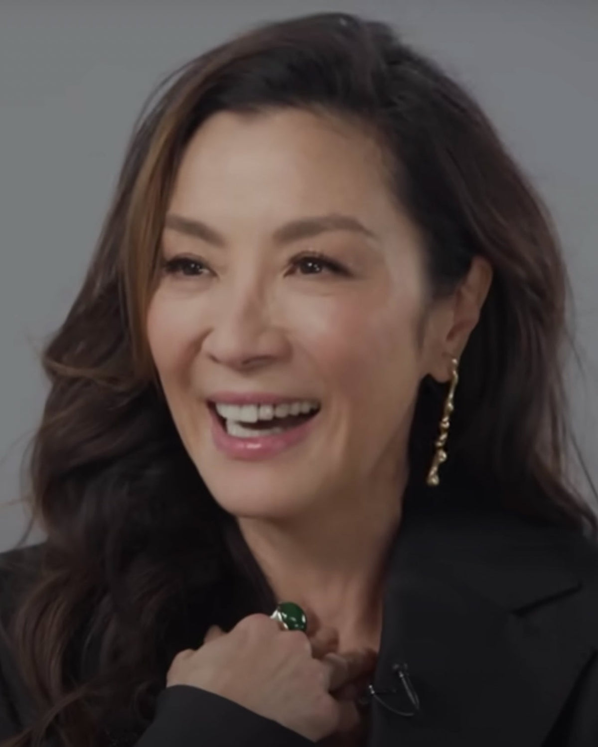 Michelle Yeoh  is wearing Poem Mismatched Earrings, Sense Ring in Gold Vermeil Michelle Yeoh / Variety Actor on Actors interview