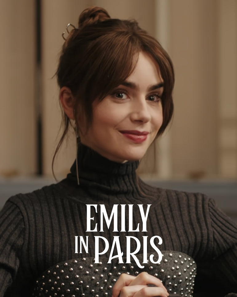 Emily (Lily Collins) is wearing Morning Dance Earrings, Hope Huggie Earrings, Aino Hair Pin in Emily in Paris Season 4 Episode 5