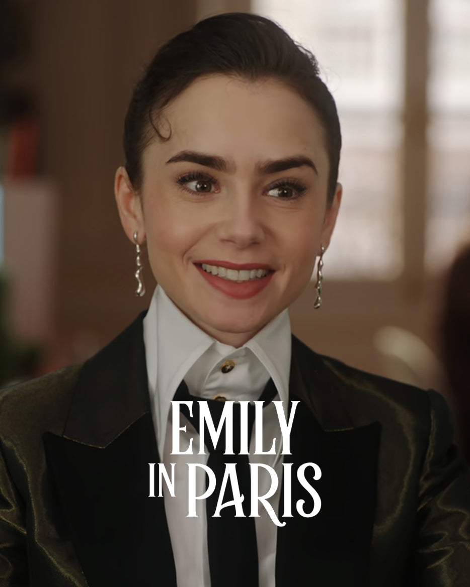 Emily (Lily Collins) is wearing Poem Twin Earrings in Emily in Paris Season 4 Episode 8