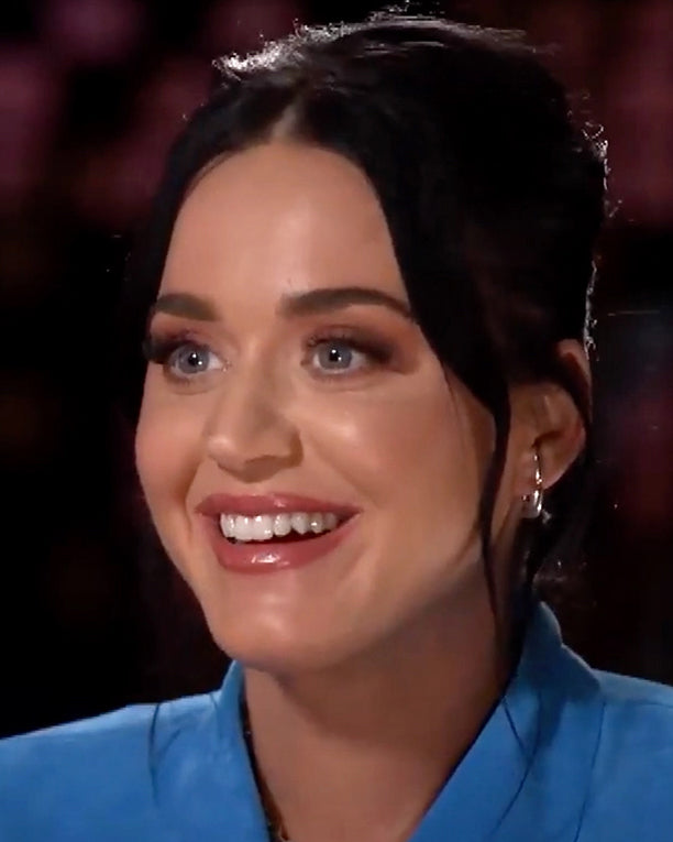 Katy Perry is wearing Hope Huggie Earrings, Hope Open Ring for Drew Barrymore Show