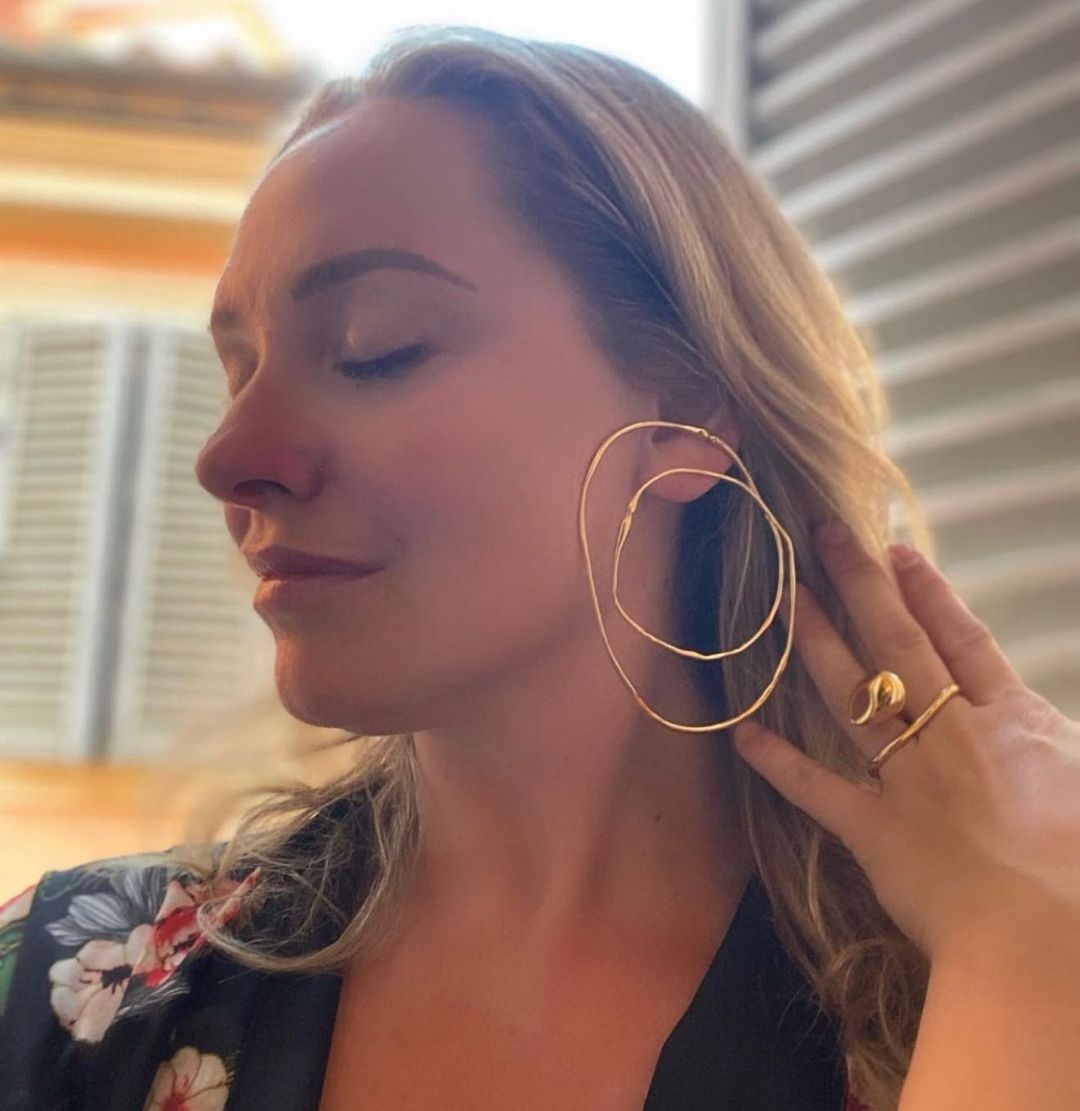 alison_embury is wearing Hope Double Hoop Earrings in Gold Vermeil