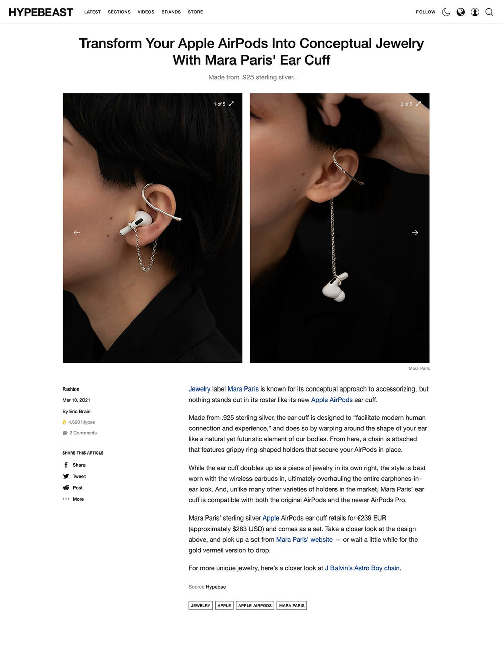 Hypebeast Highlights Mara Paris' Pod Cuff in "How to Transform Your Apple AirPods Into Conceptual Jewelry