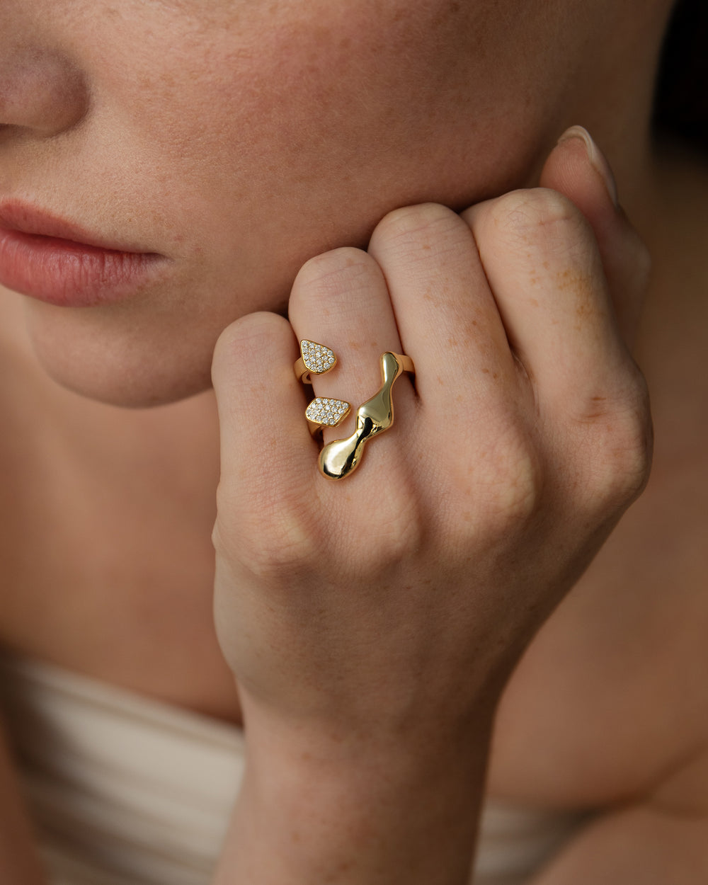 Flux Ring In 18K Solid Gold With Pave Diamonds