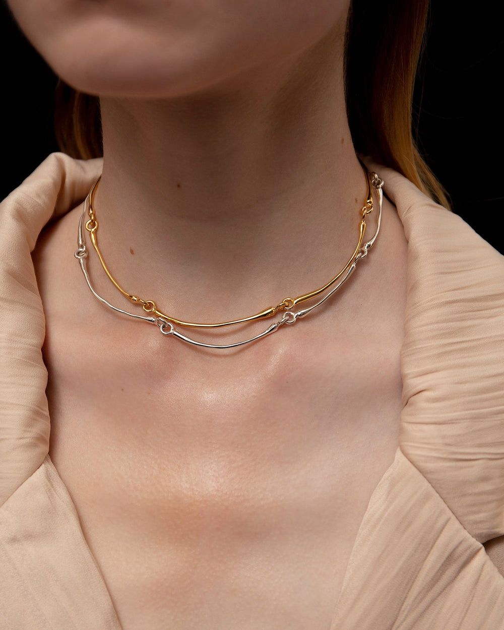 Hope Articulated Choker Necklace Silver, Gold Vermeil Set