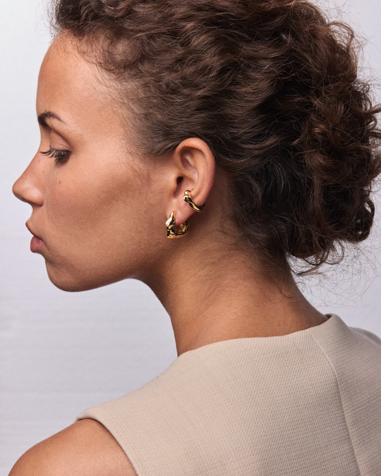 Lunar Medium Hinged Earrings In Gold Vermeil