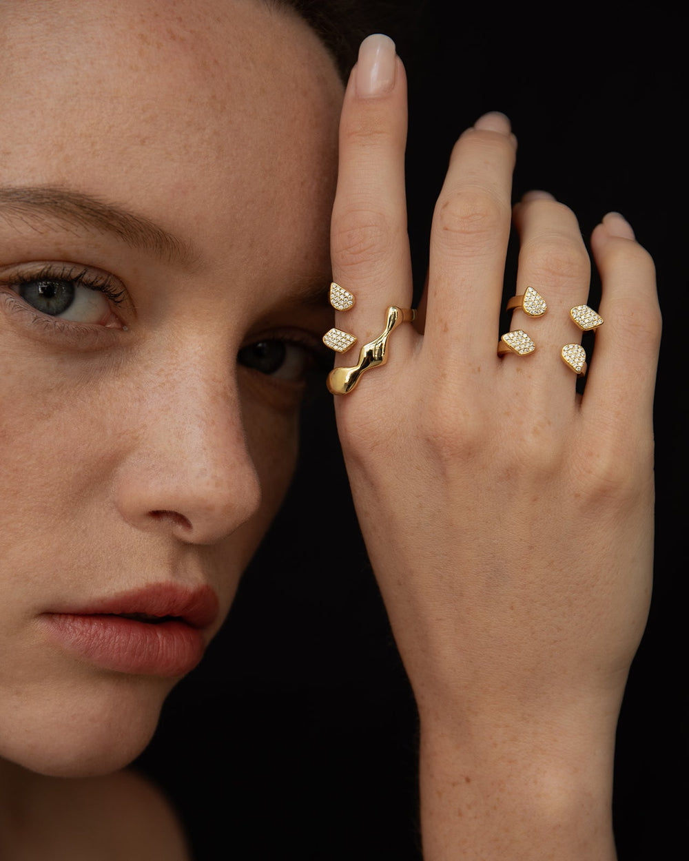 Flux Ring In 18K Solid Gold With Pave Diamonds