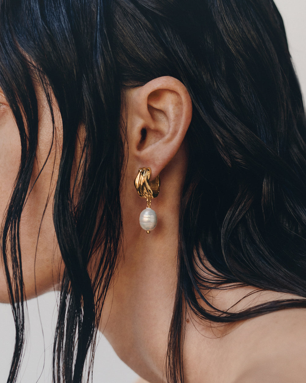 Aurora Pearl Drop Hoops in Gold Vermeil