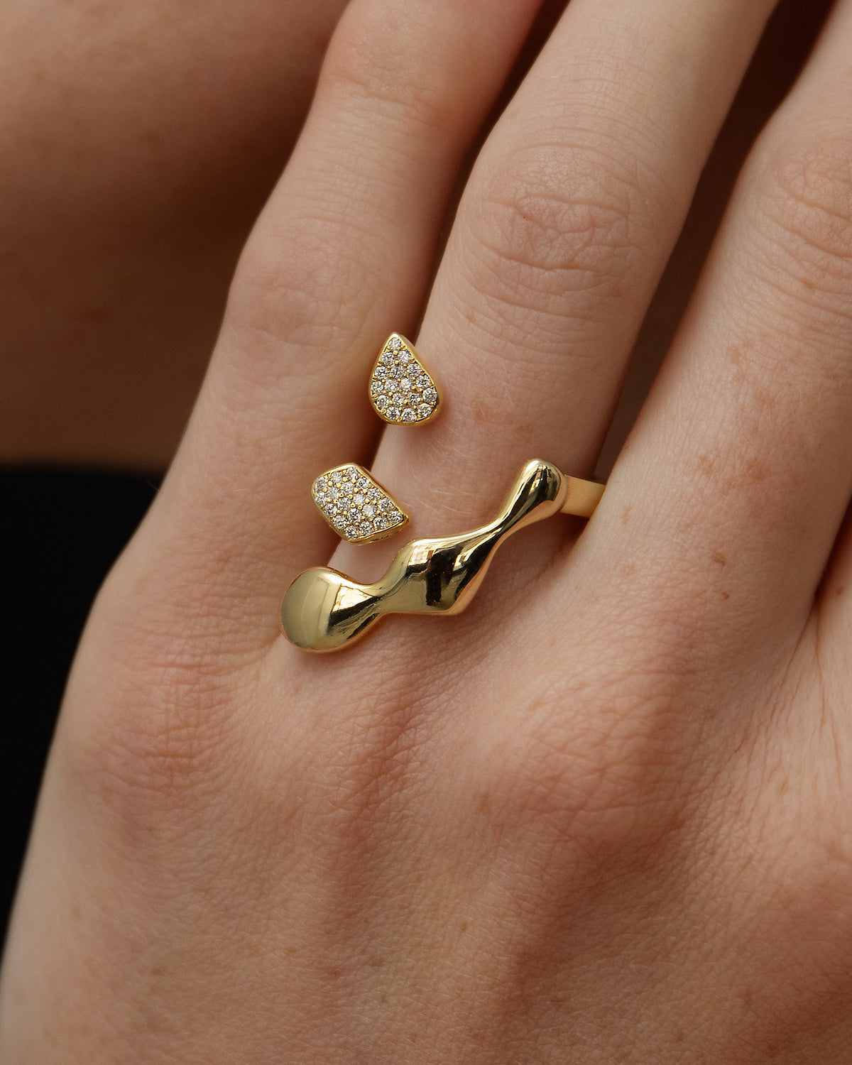 Flux Ring In 18K Solid Gold With Pave Diamonds