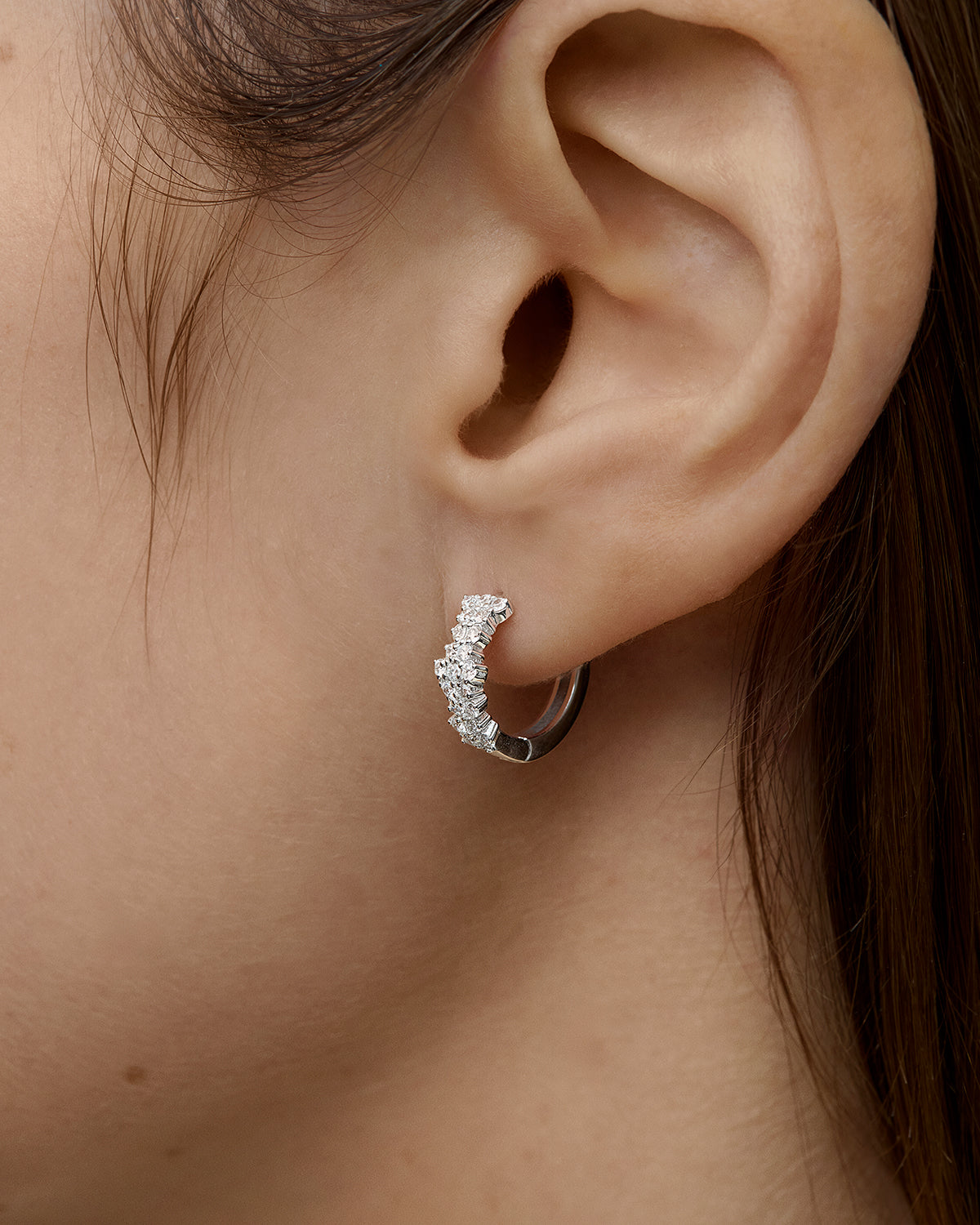 Lumen Full Diamond Hoops in White Gold