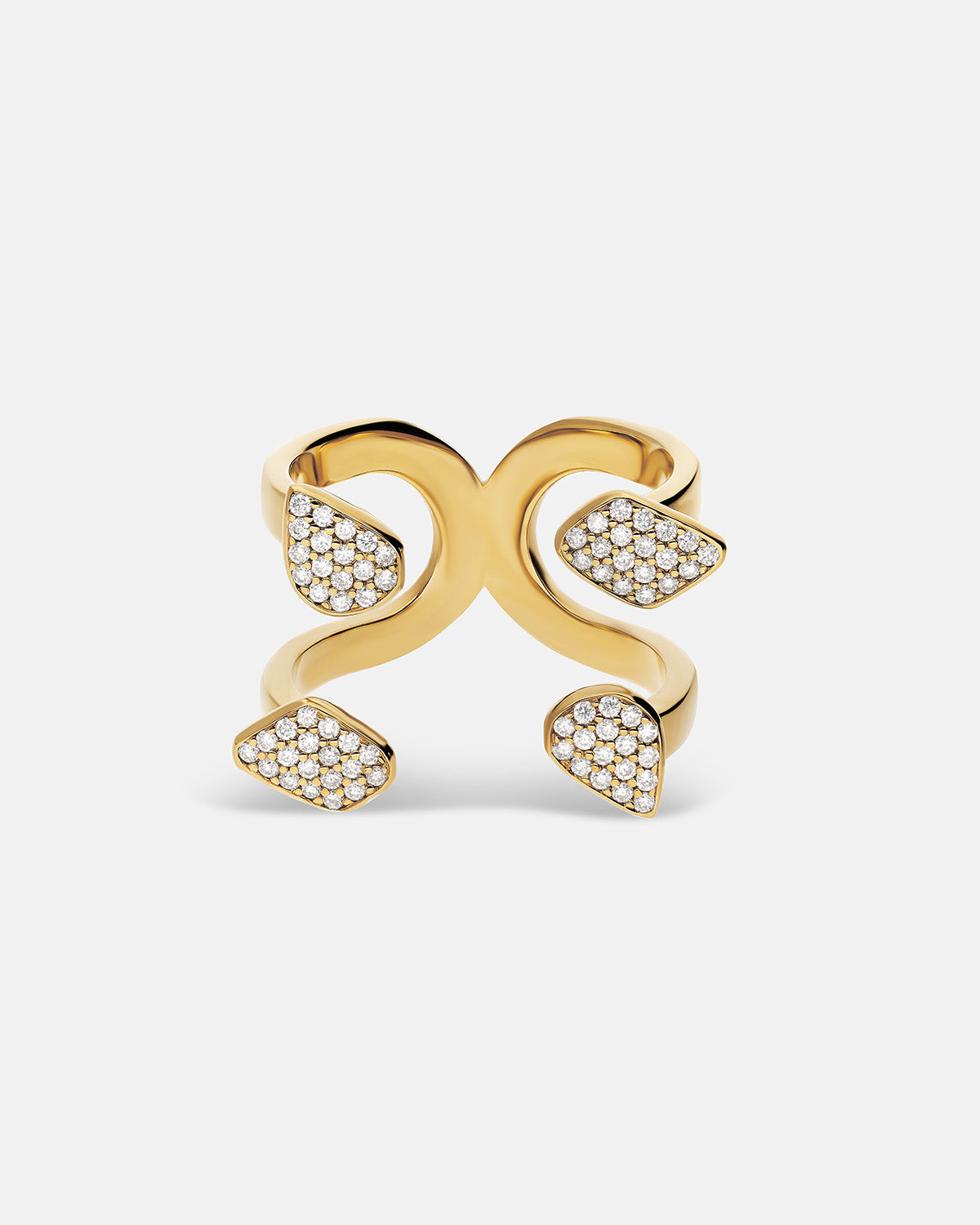 Double Dream Ring In 18K Solid Gold With Pave Diamonds