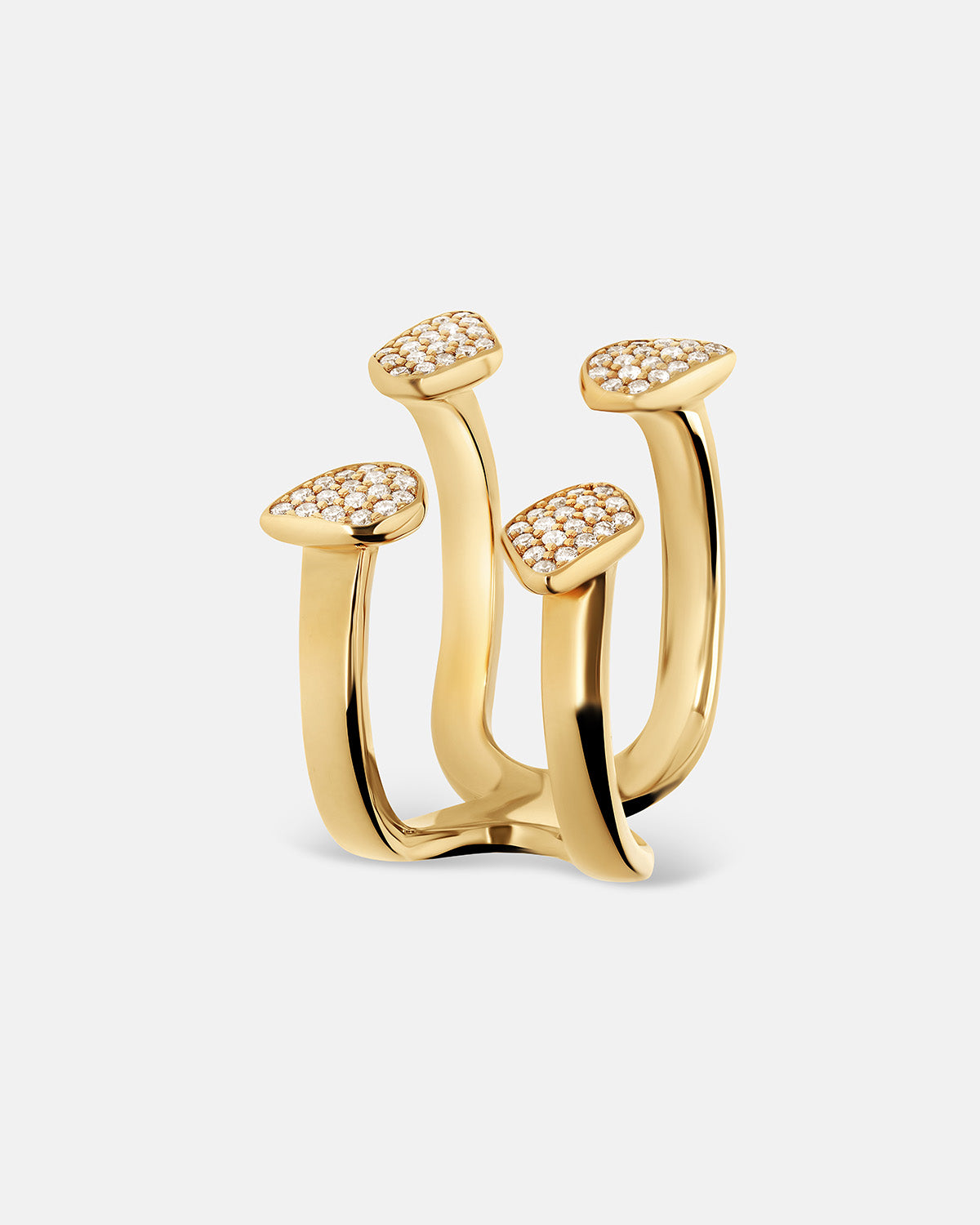 Double Dream Ring In 18K Solid Gold With Pave Diamonds