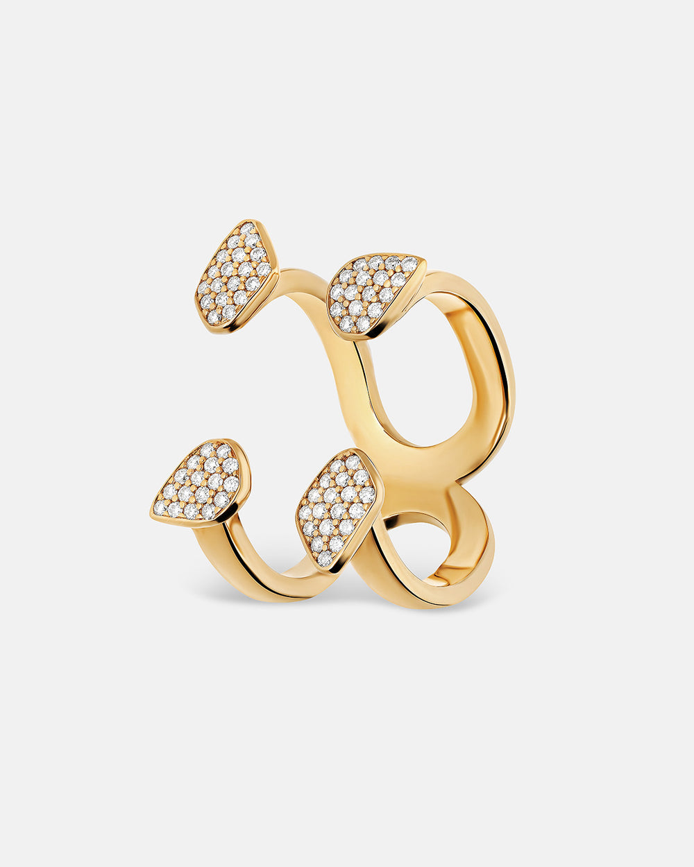 Double Dream Ring In 18K Solid Gold With Pave Diamonds