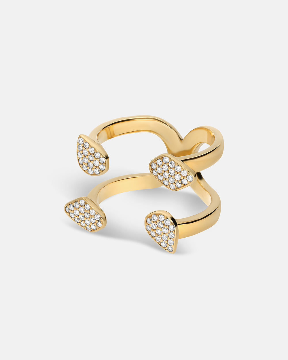 Double Dream Ring In 18K Solid Gold With Pave Diamonds