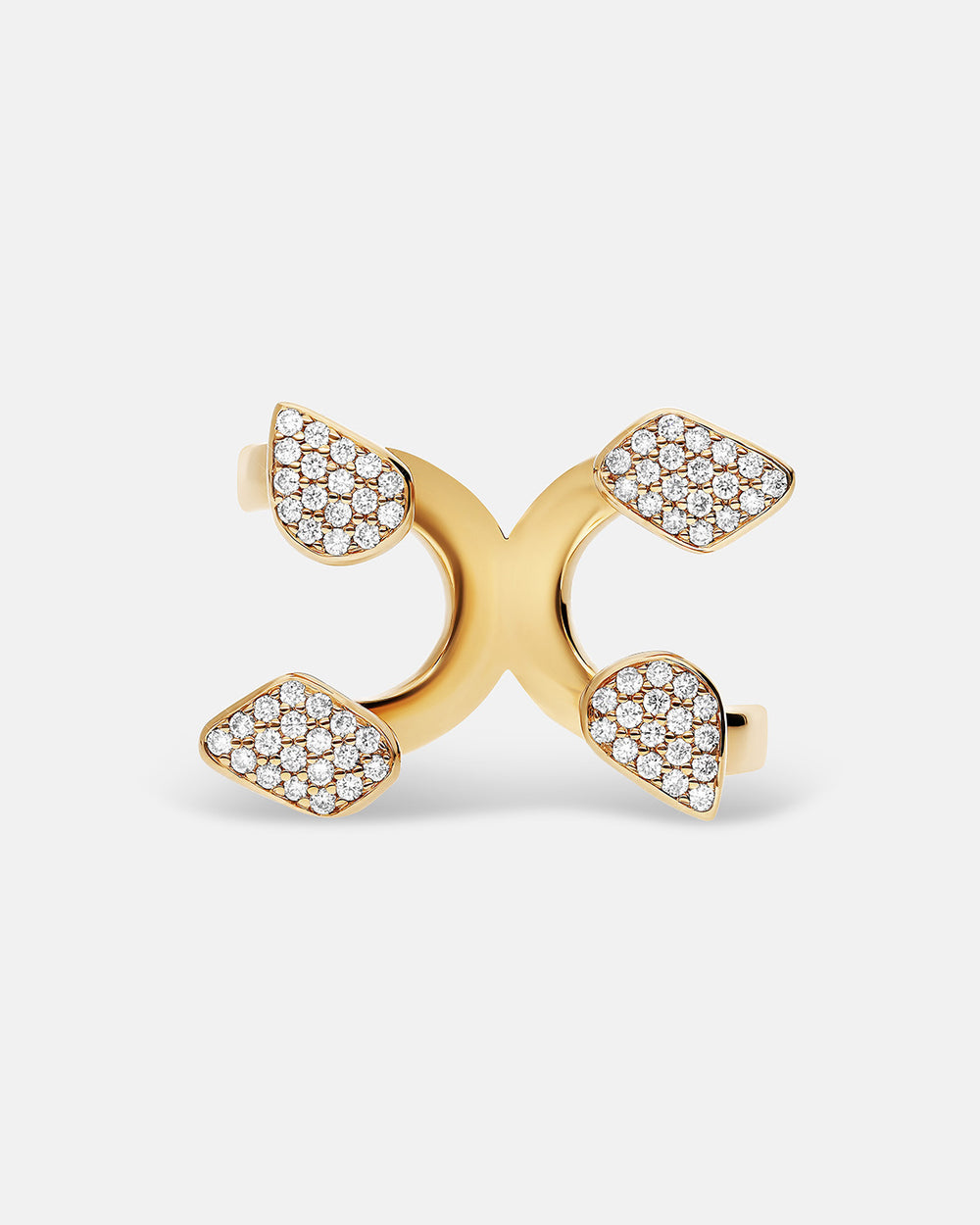 Double Dream Ring In 18K Solid Gold With Pave Diamonds