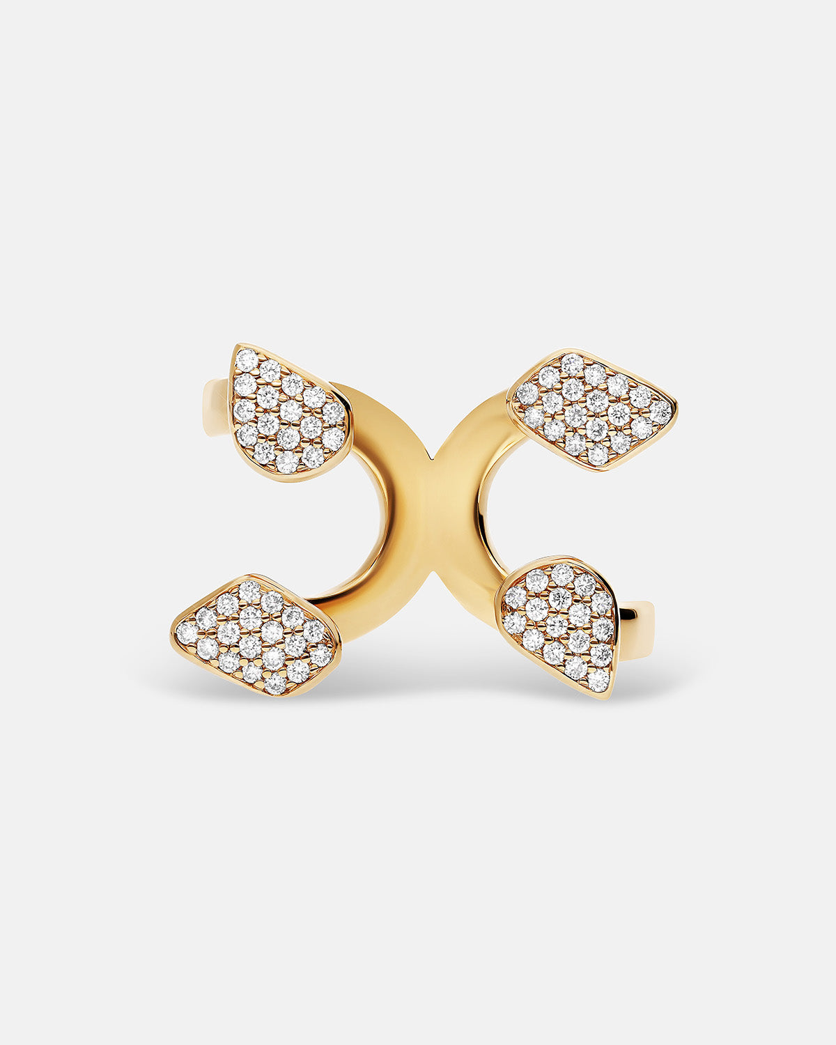 Double Dream Ring In 18K Solid Gold With Pave Diamonds