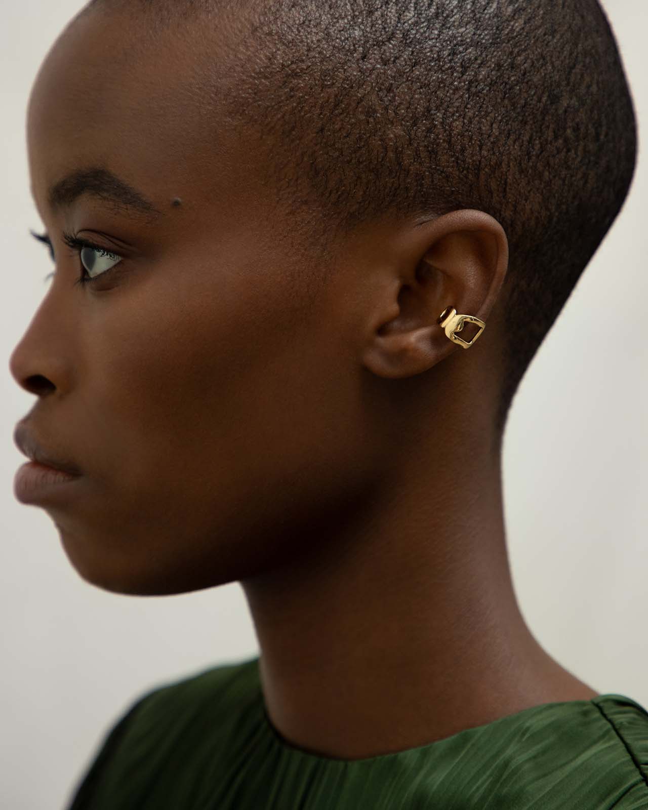 【HYERES LOR】22FW★ Noailles antique in-ear ear cuff full 14K White Gold Triple Diamond Ear Cuff-81423w14