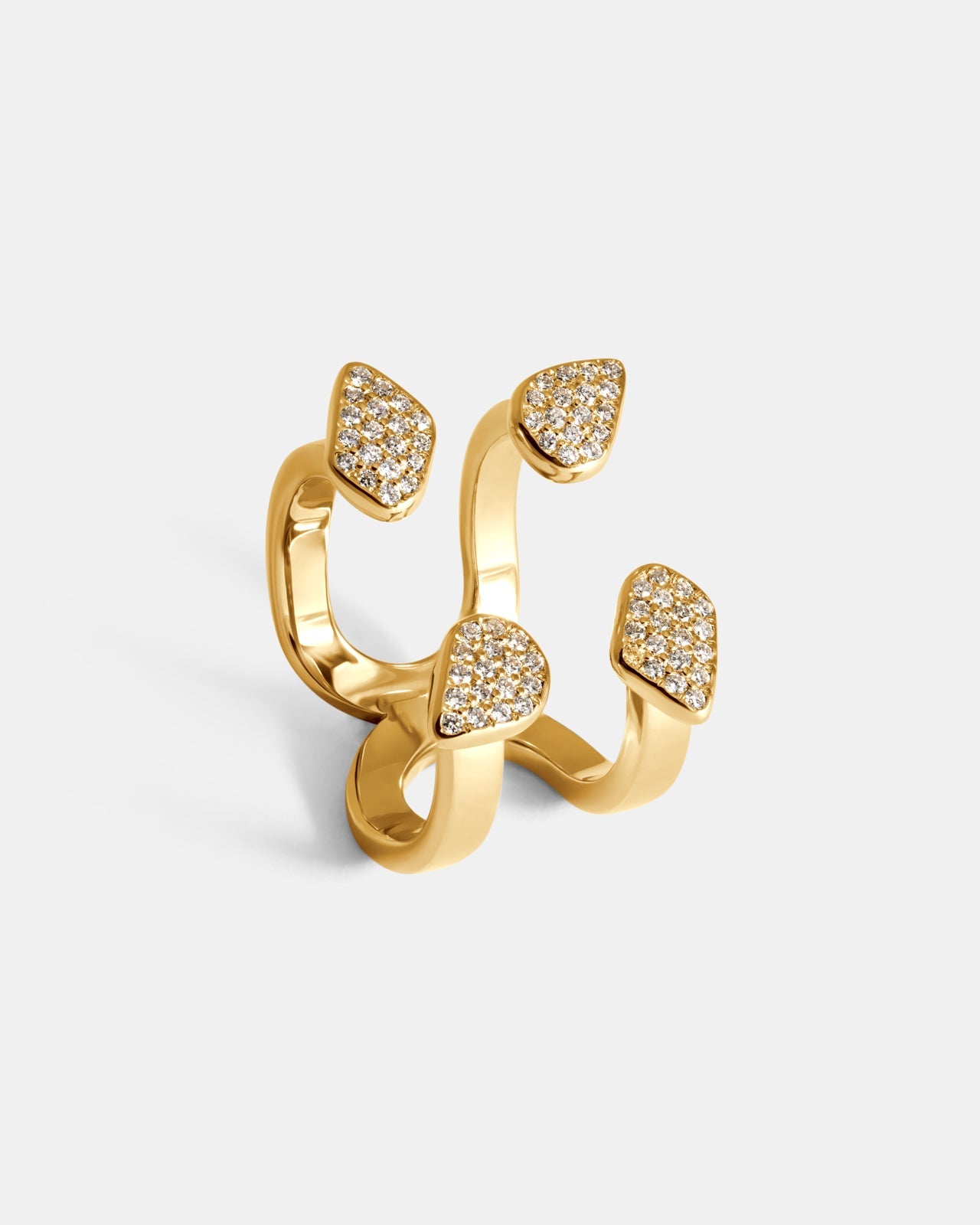 Double Dream Ring In 18K Solid Gold With Pave Diamonds