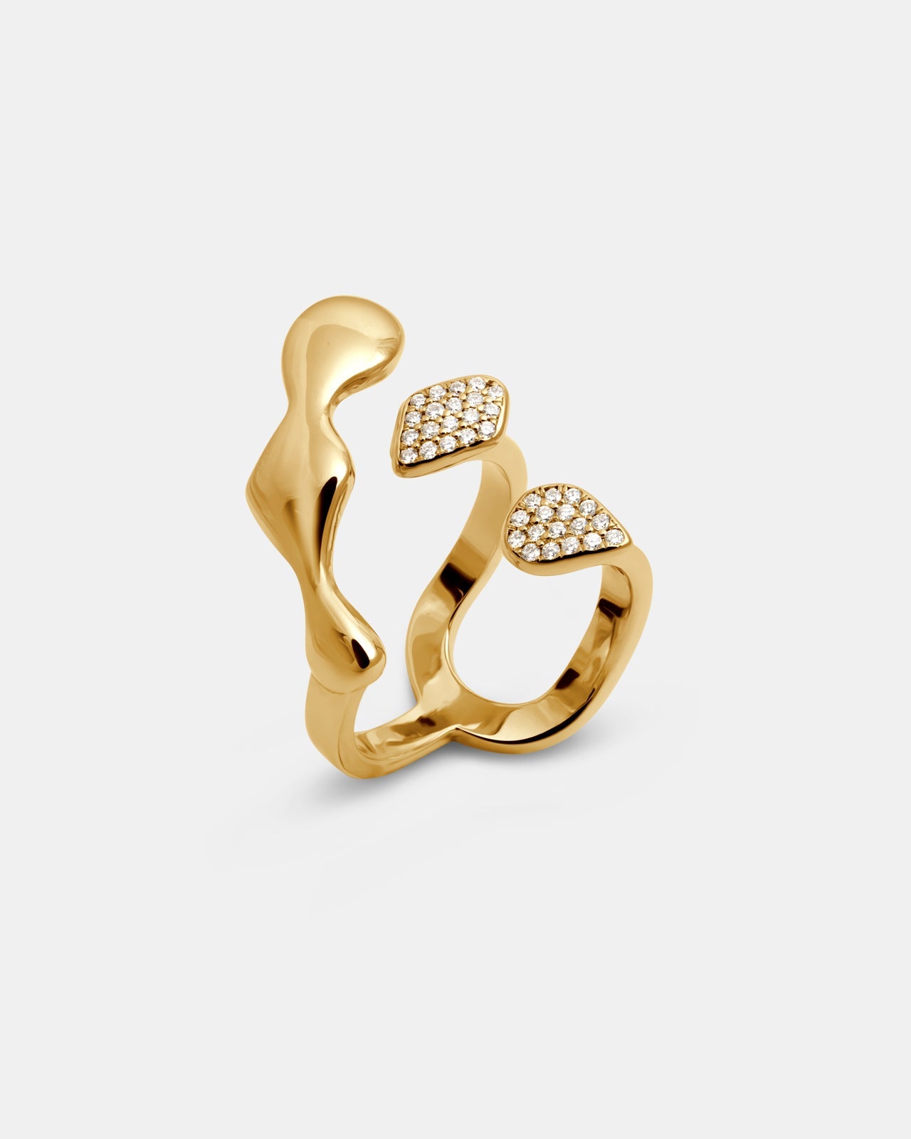 Flux Ring In 18K Solid Gold With Pave Diamonds