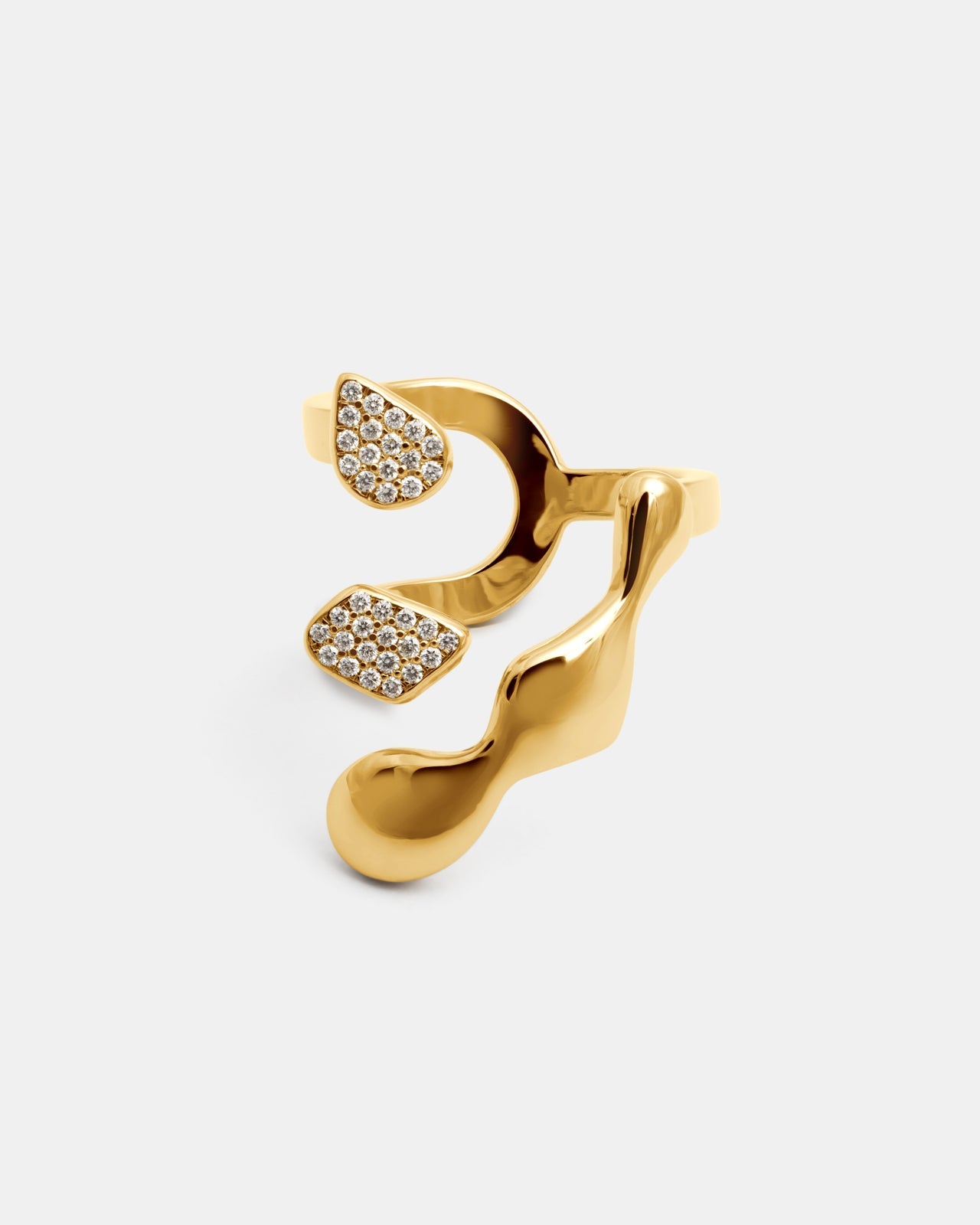 Flux Ring In 18K Solid Gold With Pave Diamonds