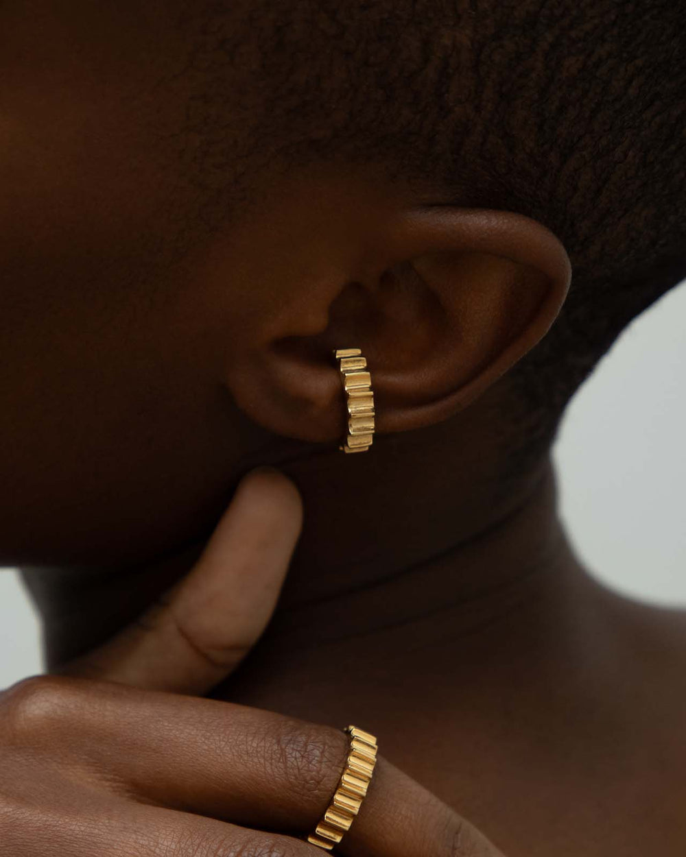 Column Drum Ear Cuff In Gold Vermeil