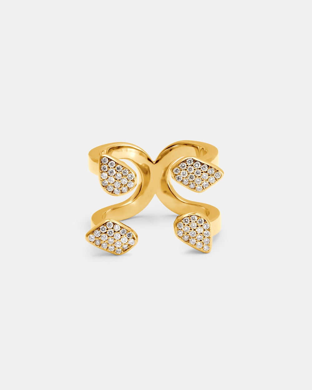 Double Dream Ring In 18K Solid Gold With Pave Diamonds