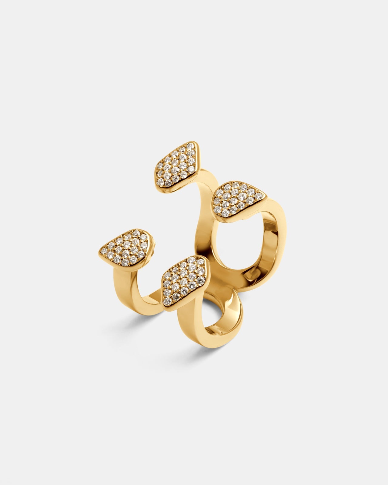 Double Dream Ring In 18K Solid Gold With Pave Diamonds